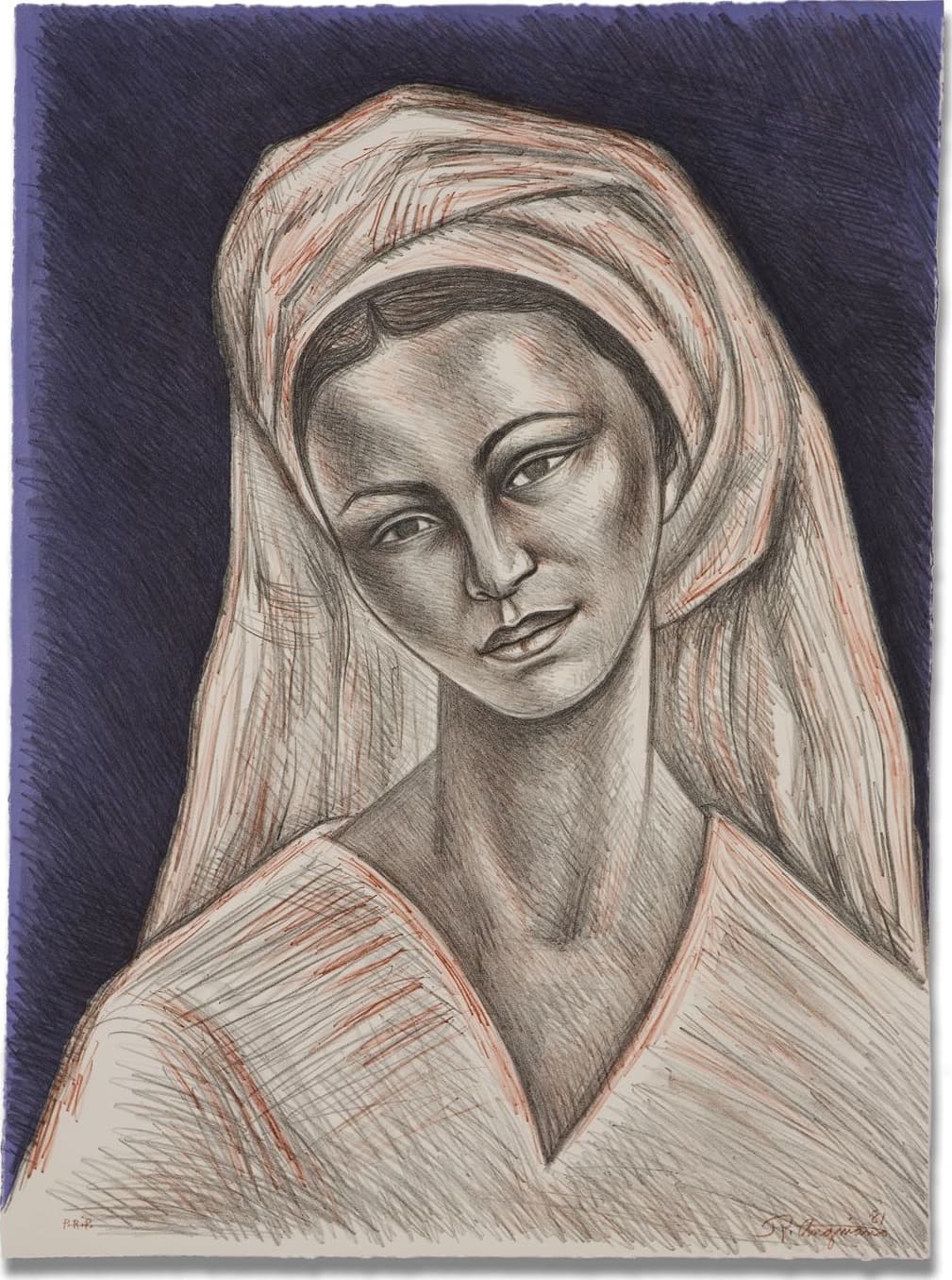 Mujer con rebozo blanco by Raúl Anguiano