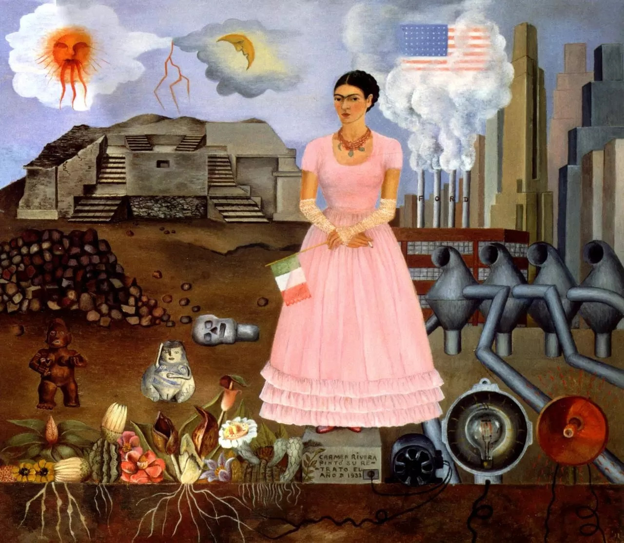 Autorretrato En La Frontera Entre México y Los Estados Unidos by Frida Kahlo, Painting